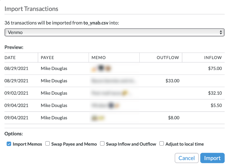 
    Preview Your Imported Venmo Transactions
